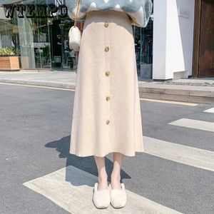 WTEMPO mode Beige abricot tricoté jupe femmes automne hiver haute taille élastique épaissie laine longue a-ligne jupes Streetwear 240111