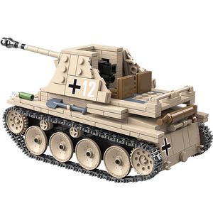 WW2 Militar 608 unids Alemán Weasel Tank Modelo Bloque de construcción Auto-anti-tanque Arma Ejército Soldado Ladrillos Conjuntos Juguetes para niños Regalos Q0624