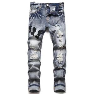 WYCP Men's Jeans Mens Purple Designer Am Men Men Fashionable and Luxurious Letter Imprime Street Voyage Vacation Torn Clothing S5