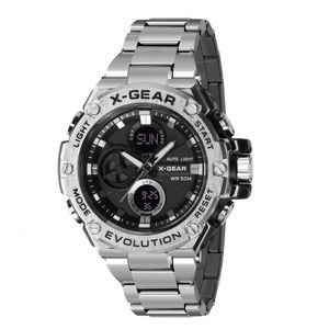 X-gear Heart Metal Reloj deportivo multifuncional resistente al agua Estilo de banda de acero para hombres