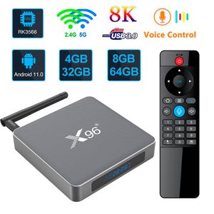 X96 X6 Android 11.0 Smart TV Box 8 Go 64 Go RK3566 Quad Core Media Player 2.4G 5G 2T2R Wifi Bluetooth Télécommande vocale Coque en alliage d'aluminium TVbox 4 Go 32 Go