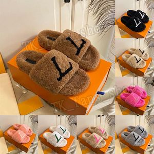 Louis Vuitton LV Fluffy Slippers Hiver intérieur fourrure glissière dames Cottage moelleux pantoufles sandales plate - forme en peluche luxe Designer chaussures mule 【code ：L】