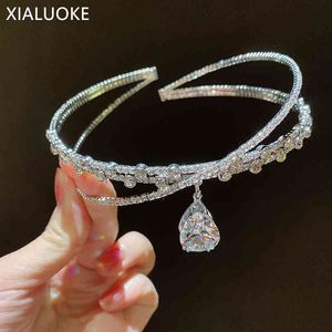 Collar con colgante de cristal de gota de agua de circón Vintage Xialuoke para mujer, gargantilla elegante de lujo, joyería para el cabello nupcial para fiesta de boda
