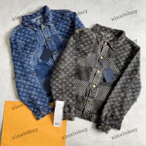 Xinxinbuy 2024 hombres diseñador chaqueta de mezclilla celosía con paneles letra jacquard manga larga mujeres negro blanco azul gris caqui amarillo S-XL
