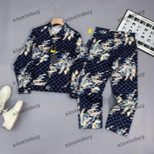 Xinxinbuy 2024 Hombres diseñador Chaqueta Carta floral Impresión de algas marinas Manga larga Conjuntos de mezclilla Mujeres Negro Blanco Azul Gris Caqui Amarillo S-2XL