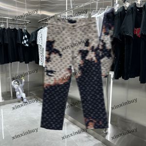 Xinxinbuy 2024 Hommes Femmes Designer Jeans Pantalon Gradient Lettre Impression Jacquard Paris Ensembles de broderie Denim Pantalons décontractés Noir Bleu Gris S-2XL