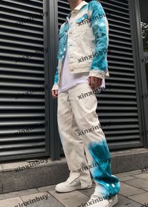 xinxinbuy Hombres diseñador Abrigo Chaqueta tie dye Bolsillos con estampado de letras manga larga mujer negro caqui gris azul S-3XL