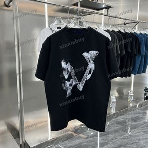 xinxinbuy Hommes designer Tee t-shirt 23ss Oiseau Lettre Imprimer Milan manches courtes coton femmes Noir Blanc bleu gris kaki XS-2XL