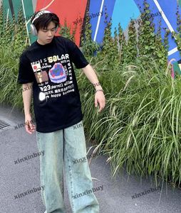 Xinxinbuy, camiseta de diseñador para hombre, camiseta 23ss con estampado de letras de pastel de cumpleaños, manga corta de algodón para mujer, negro, azul, M-2XL