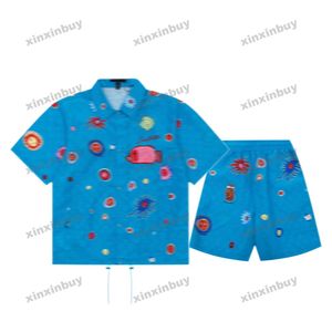 xinxinbuy Hombres diseñador Camiseta camiseta 23ss Cara pez sol patrón estampado manga corta algodón mujer Negro blanco azul XS-L