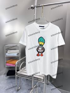 xinxinbuy Hombres diseñador Tee camiseta 23ss Punto Pato jacquard letra tela manga corta algodón mujeres azul blanco S-XL