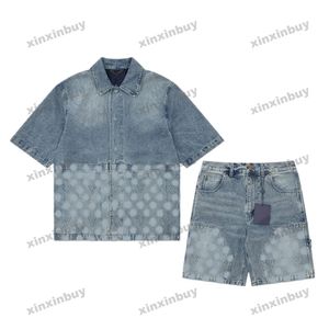 xinxinbuy Hommes designer Tee t-shirt 23ss lettre gaufrage motif ensembles manches courtes coton femmes bleu blanc noir S-XL