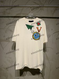 Xinxinbuy Hommes Designer Tee T-shirt 23ss Paper Plane Jacquard Polo tricoté à manches courtes en coton Femmes Noir Blanc Gris Kaki XS-XL