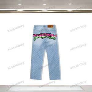 xinxinbuy Hombres mujeres diseñador pantalón Paris Graffiti cepillo de dientes jacquard Impresión de letras Washed Jeans denim Pantalones casuales azul negro M-2XL