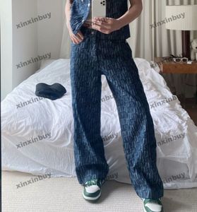 xinxinbuy Hombres mujeres diseñador pantLetter jacquard denim jeans Cremallera Botón bolsillo Primavera verano Pantalones casuales azul S-XL