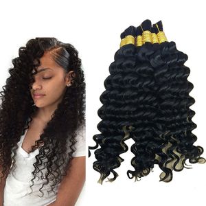 XISHIHONGYAN Deep Weave Bulk Braiding Hair Human Hair Micro Braids Mixing length 50g Each Bundle Natural Black Color