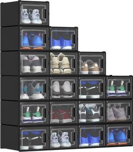 Caja de almacenamiento de zapatos XL, organizadores de 18 piezas, contenedores apilables, cajones, negro, extragrande, 240130