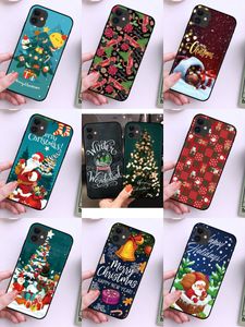 Étuis de Noël Père Noël pour iPhone 15 14 Plus Pro Max 13 12 11 XS MAX XR X 8 7 6 Renne Bonne année Joyeux Noël Cadeau Chapeau Arbre Cloche Bonhomme de neige Couverture de téléphone en TPU souple