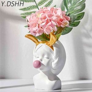 Y.DSHH Mini creativo estilo nórdico resina florero decoración hogar jarrones decorativos para flores maceta pequeña mesa vintage florero 210409