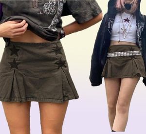 Y2K Dark Academia Estética de vajilla baja de la cintura Patrón de estrella de la estrella Jean Skirts Vintage Goth Clothing Women Streetwear 20000s6868919