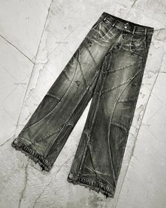 Y2K Jeans de costura destruidos Hombres Black Washed Jeans Gothic Style Street Trend Clothing Retro Loose Legal Pants Fall Guys 240412