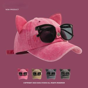 Y2K Filles Oreilles de Chat Lunettes De Soleil Rose Casquette De Baseball Ins Personnalité Ins Tendance Cool Fille Casquette Lavé Rétro Coton Baseball Chapeau 240301