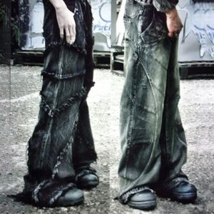 Y2K gland jean hommes noir gris lavé jean Style gothique rue tendance adolescent vêtements rétro ample jambe large pantalon 240311