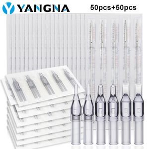 Yangna Tattoo Needles and Tips Set 50pcs jetable 3/5/7/9RL 5/7/9RS 5/7/9m1 aiguilles de taille Assortis de tatouage stérilisé combo 240418