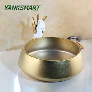 Yanksmart baño baño forma cisne de cisne de oro de oro encimera del fregadero del fregadero del lavabo del lavabo del lavabo