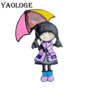 YAOLOGE coloré émail parapluie petite fille broches pour femmes mignon Figure Badges décontracté épinglettes bijoux accessoires cadeaux