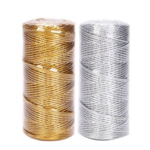 Fil 100m / rouleau Or Silver Cords Métallique Type de filet antidérapant Sangle de filetage Sacs-cadeaux Chaussures de vêtement Ruban DIY Couture Accessoires