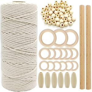Fil en bois artisanat macramé cordon coton naturel corde avec bois bâton perle pour bricolage Kit de dentition tenture murale # T2G216n