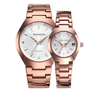 YASHIDUN Marca Luminous Date Lovers Relojes de pulsera 38MM Reloj de cuarzo para hombre 26MM Relojes para mujer con pulsera de acero inoxidable Buena recomendación