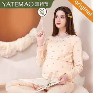 YATEMAO vêtements d'allaitement pyjamas de maternité coton enceinte pyjama ensemble maternité à manches longues hauts pantalons hiver vêtements de nuit chemise de nuit 240219