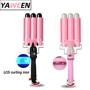 Yaween LCD Curling Iron Professional Ceramic Hair Curler 3 Barrel Irons Wave Fashion Styling Tools 240412