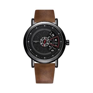 Yazole Fashion Unique Dial Personality Turntable Design Reloj para hombre Smart Sports Relojes de hora mundial Correa de cuero Relojes de pulsera para jóvenes Elección multicolor