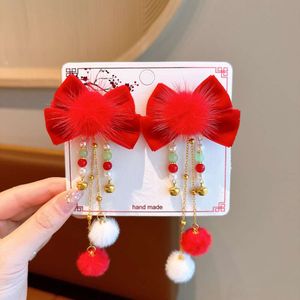 Clip rojo grande del año, lazo para niña, Navidad, Año Nuevo Chino, disfraz, borla, accesorios para el cabello, par