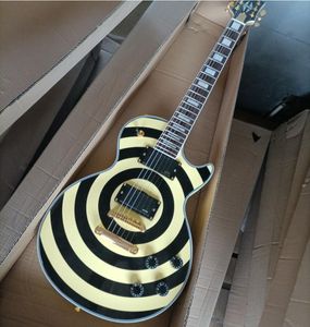 Guitarra personalizada amarilla y negra Zakk Wylde lollipop Guitarra eléctrica Gold Truss Rod Cover en stock para envío rápido