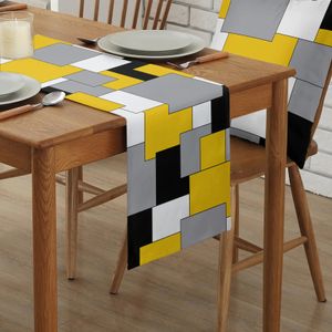 Couleur géométrique en noir et blanc jaune coureur de table d'art abstrait pour décoration de table de décoration de mariage décoration de fête 240325