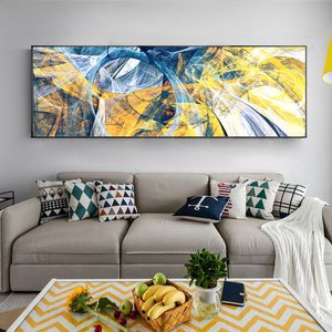 Peintures à lignes abstraites jaune et bleu, images murales modernes pour salon, impressions sur toile, affiches nordiques psychédéliques