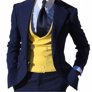 Chaleco de boda de doble botonadura amarillo Chaleco para hombre Slim Fit Último diseño Fi Los mejores hombres Estilo británico Trajes de hombre 3 piezas M59y #