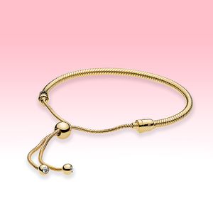 Bracelet coulissant en chaîne serpent plaqué or jaune Chaîne à main Taille ajustable pour bracelets à breloques en argent Pandora 925 avec boîte d'origine