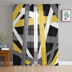 Lignes géométriques gris jaune Résumé Rideaux en tulle pour la fenêtre de la chambre rideau pour le salon rideaux transparents Bouteaux rideaux