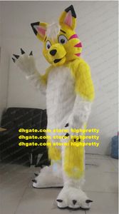 Costume de mascotte de renard en fourrure longue jaune, Costume de loup Husky chien, personnage de dessin animé pour adulte, salon de beauté, parc à thème zz7655