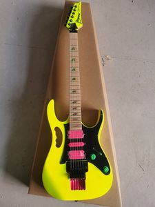 Guitare électrique Ibana jaune OEM de haute qualité, manche en érable, touche en érable, pick-up rose, en stock, expédition rapide