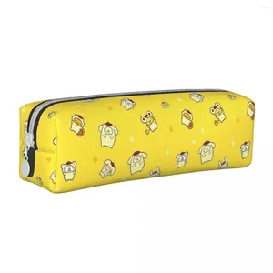 Trousse à crayons jaune Pom Purin, pochette de dessin animé, porte-stylo, sac de grande capacité pour filles et garçons, papeterie scolaire à fermeture éclair