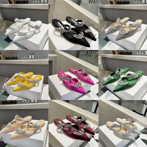 Satin Mule en satin Crystal Mules 7/10 cm High Heels Designers Slippers Slides Sandale Chaussures du soir Femmes Sandales de luxe
