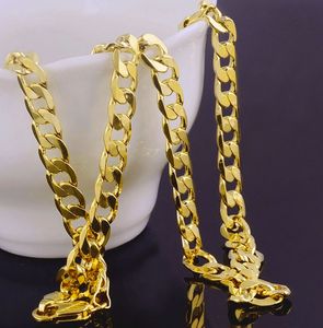 Jaune En Gros Solide 18k Or Corde Chaînes Colliers Pour Hommes S Rempli Cubain Gourmette Collier Hommes Ancienne Chaîne Lien Bijoux 7mm