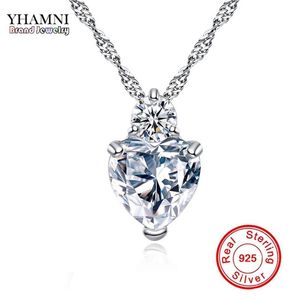 Collar colgante de corazón de Yhamni 925 Collar de mujeres de plata esterlina Collares de cristal de diamante de boda Colar Jewerly XN29300R