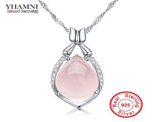 Yhamni Luxury Solid 925 STERLING Silver Rink Gem Crystal Pendant Collier Natural Stone Water Drop Drop pour femmes DZ0566582097